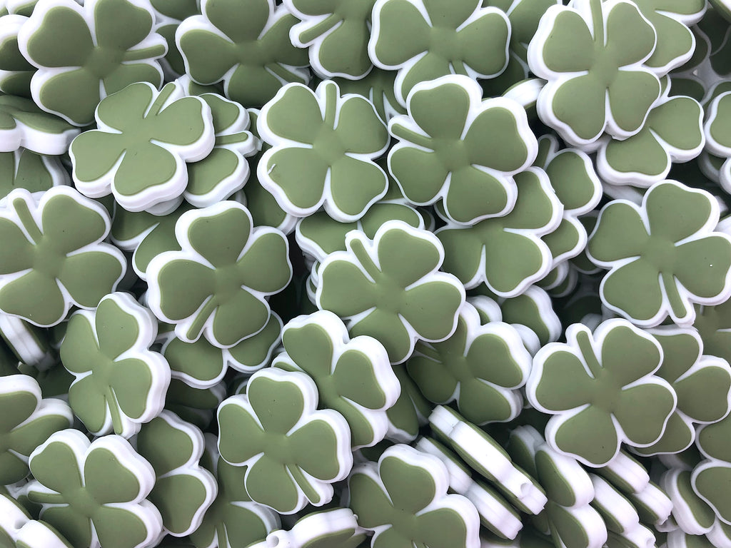 Four-Leaf Clover Shamrock Silicone Beads--Sage Green – USA